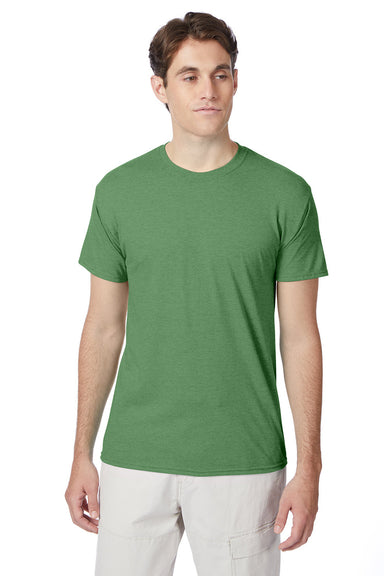 Hanes 42TB Mens X-Temp FreshIQ Moisture Wicking Short Sleeve Crewneck T-Shirt Heather True Green Front