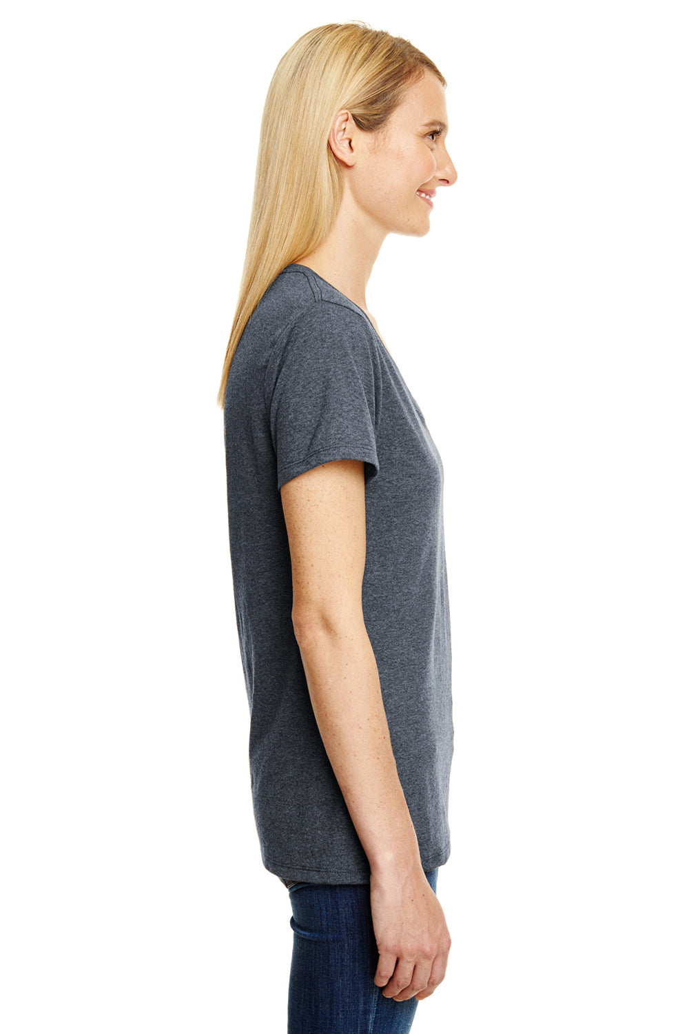 Hanes 42VT Womens X-Temp FreshIQ Moisture Wicking Short Sleeve V-Neck T-Shirt Slate Grey Side