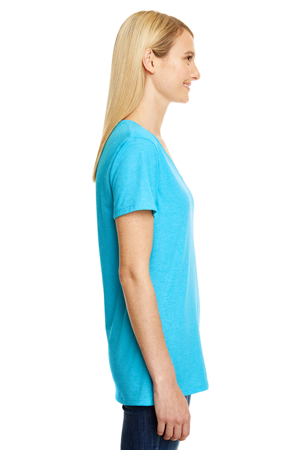 Hanes 42VT Womens X-Temp FreshIQ Moisture Wicking Short Sleeve V-Neck T-Shirt Turquoise Blue Side