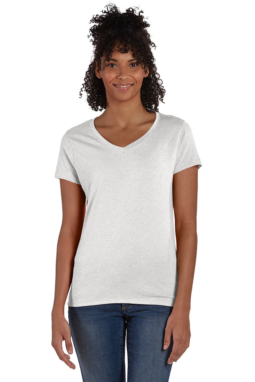 Hanes 42VT Womens X-Temp FreshIQ Moisture Wicking Short Sleeve V-Neck T-Shirt Eco White Front