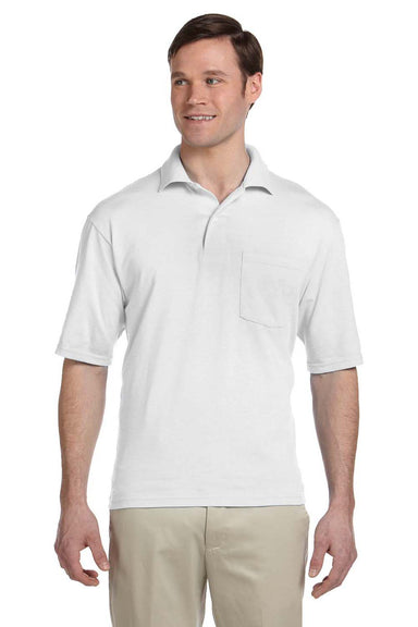 Jerzees 436P Mens SpotShield Stain Resistant Short Sleeve Polo Shirt w/ Pocket White Front