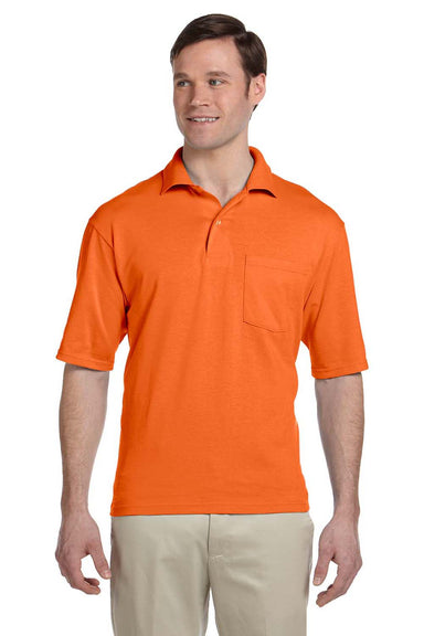 Jerzees 436P Mens SpotShield Stain Resistant Short Sleeve Polo Shirt w/ Pocket Safety Orange Front
