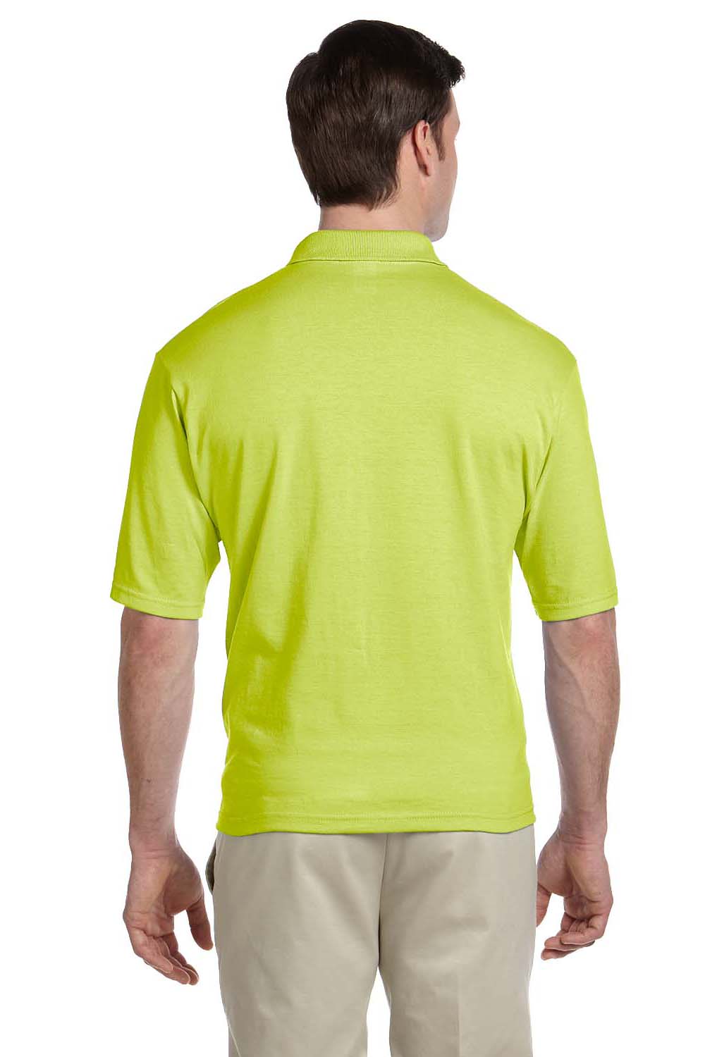 Jerzees 436P Mens SpotShield Stain Resistant Short Sleeve Polo Shirt w/ Pocket Safety Green Back