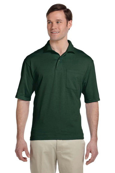 Jerzees 436P Mens SpotShield Stain Resistant Short Sleeve Polo Shirt w/ Pocket Forest Green Front