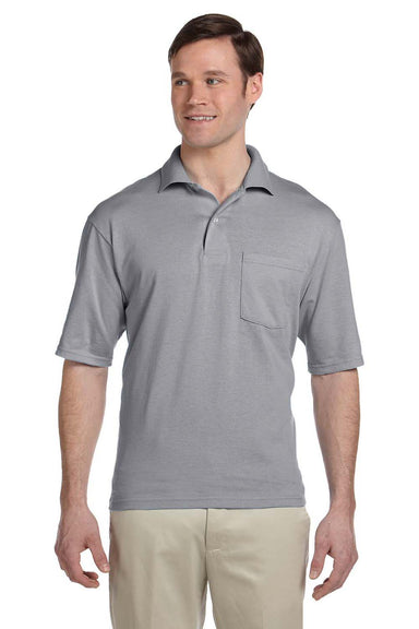 Jerzees 436P Mens SpotShield Stain Resistant Short Sleeve Polo Shirt w/ Pocket Oxford Grey Front