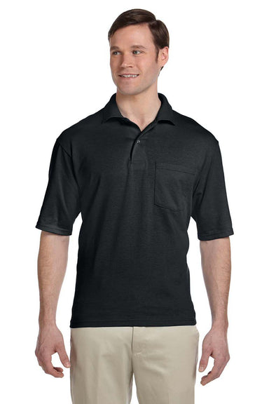 Jerzees 436P Mens SpotShield Stain Resistant Short Sleeve Polo Shirt w/ Pocket Black Front