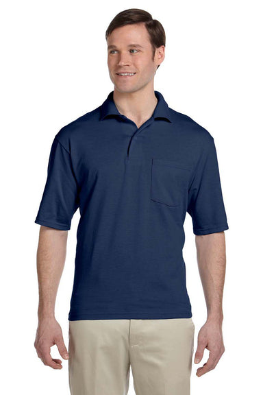 Jerzees 436P Mens SpotShield Stain Resistant Short Sleeve Polo Shirt w/ Pocket Navy Blue Front