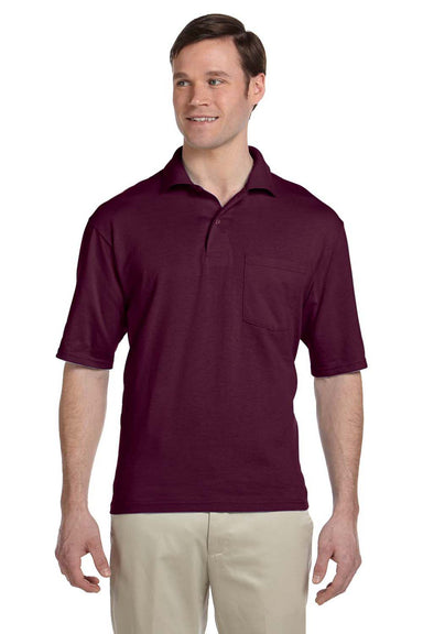 Jerzees 436P Mens SpotShield Stain Resistant Short Sleeve Polo Shirt w/ Pocket Maroon Front