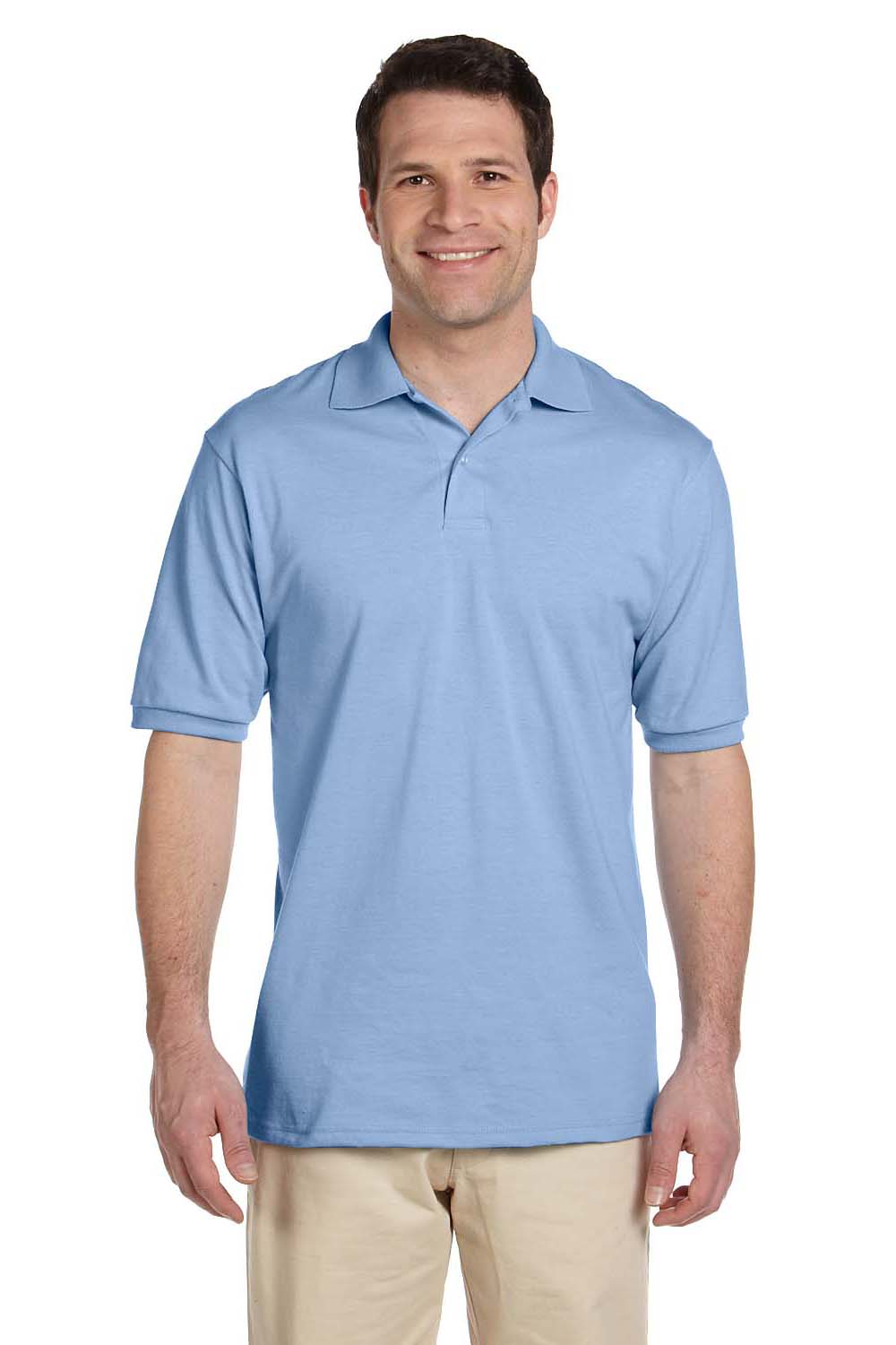 Jerzees 437 Mens SpotShield Stain Resistant Short Sleeve Polo Shirt Light Blue Front