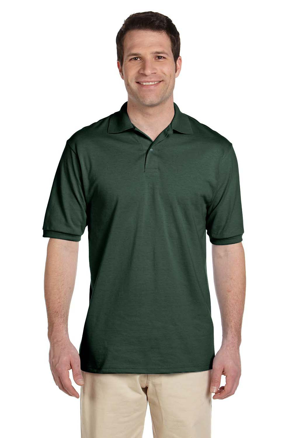 Jerzees 437 Mens SpotShield Stain Resistant Short Sleeve Polo Shirt Forest Green Front