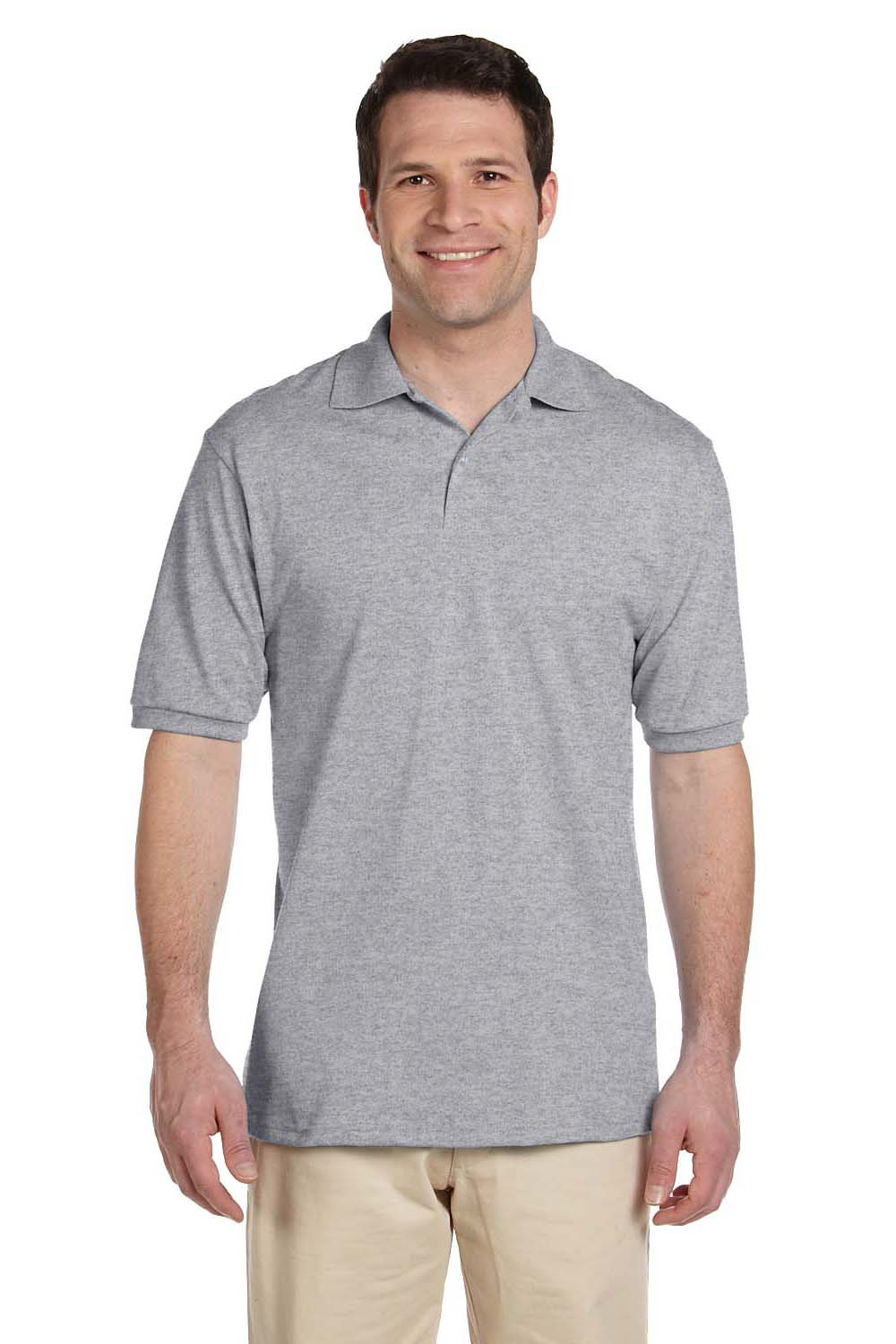 Jerzees 437 Mens SpotShield Stain Resistant Short Sleeve Polo Shirt Oxford Grey Front