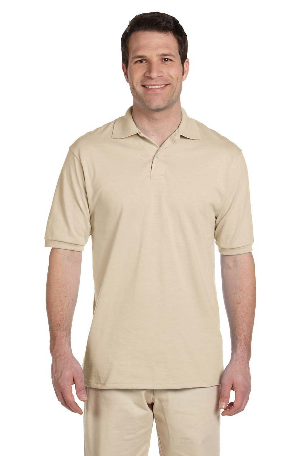 Jerzees 437 Mens SpotShield Stain Resistant Short Sleeve Polo Shirt Sandstone Brown Front