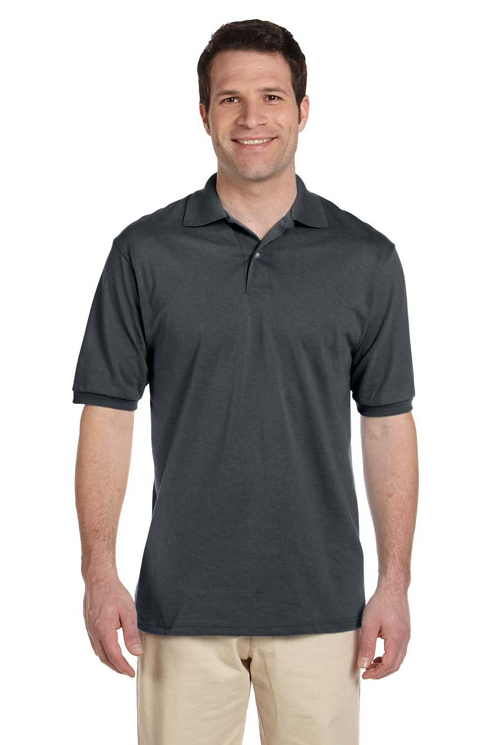 Jerzees 437 Mens SpotShield Stain Resistant Short Sleeve Polo Shirt Charcoal Grey Front