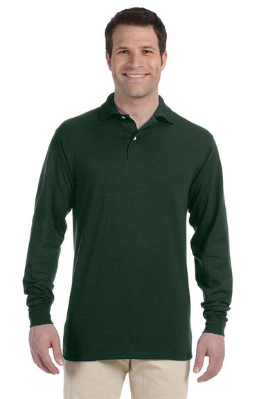 Jerzees 437ML Mens SpotShield Stain Resistant Long Sleeve Polo Shirt Forest Green Front