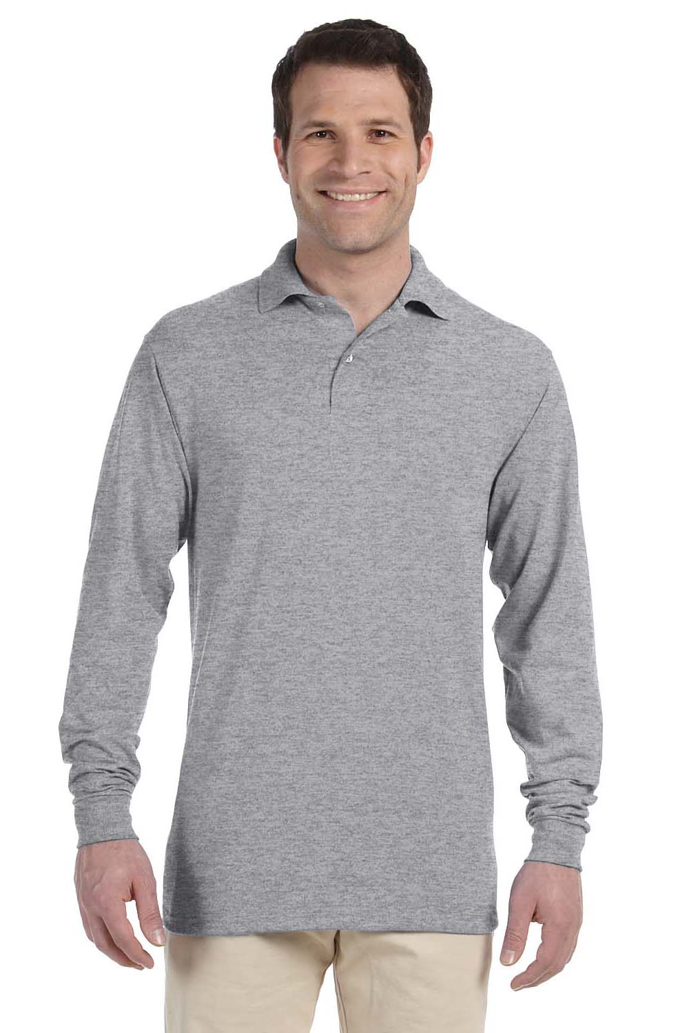Jerzees 437ML Mens SpotShield Stain Resistant Long Sleeve Polo Shirt Oxford Grey Front