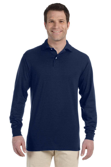 Jerzees 437ML Mens SpotShield Stain Resistant Long Sleeve Polo Shirt Navy Blue Front