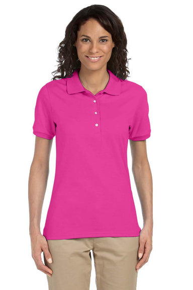 Jerzees 437W Womens SpotShield Stain Resistant Short Sleeve Polo Shirt Cyber Pink Front