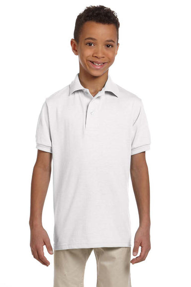 Jerzees 437Y Youth SpotShield Stain Resistant Short Sleeve Polo Shirt White Front