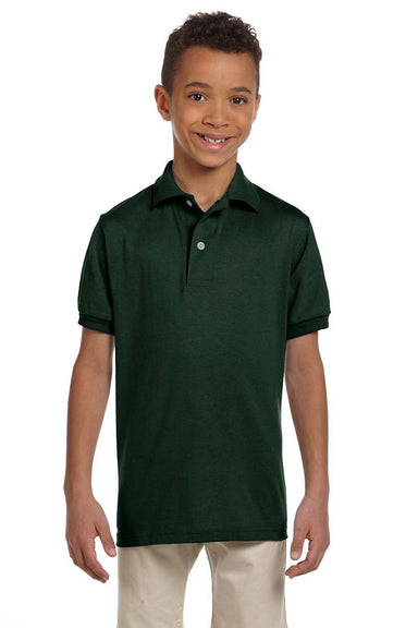 Jerzees 437Y Youth SpotShield Stain Resistant Short Sleeve Polo Shirt Forest Green Front