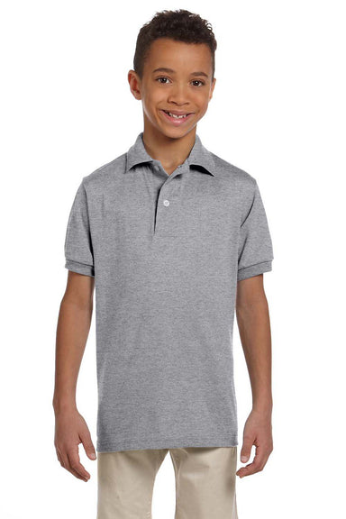 Jerzees 437Y Youth SpotShield Stain Resistant Short Sleeve Polo Shirt Oxford Grey Front