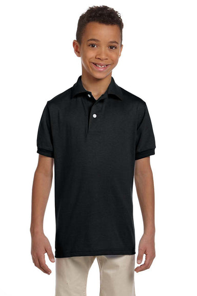 Jerzees 437Y Youth SpotShield Stain Resistant Short Sleeve Polo Shirt Black Front