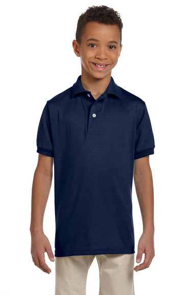 Jerzees 437Y Youth SpotShield Stain Resistant Short Sleeve Polo Shirt Navy Blue Front