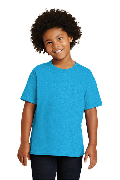 Gildan 5000B/G500B Youth Short Sleeve Crewneck T-Shirt Heather Sapphire Blue Front