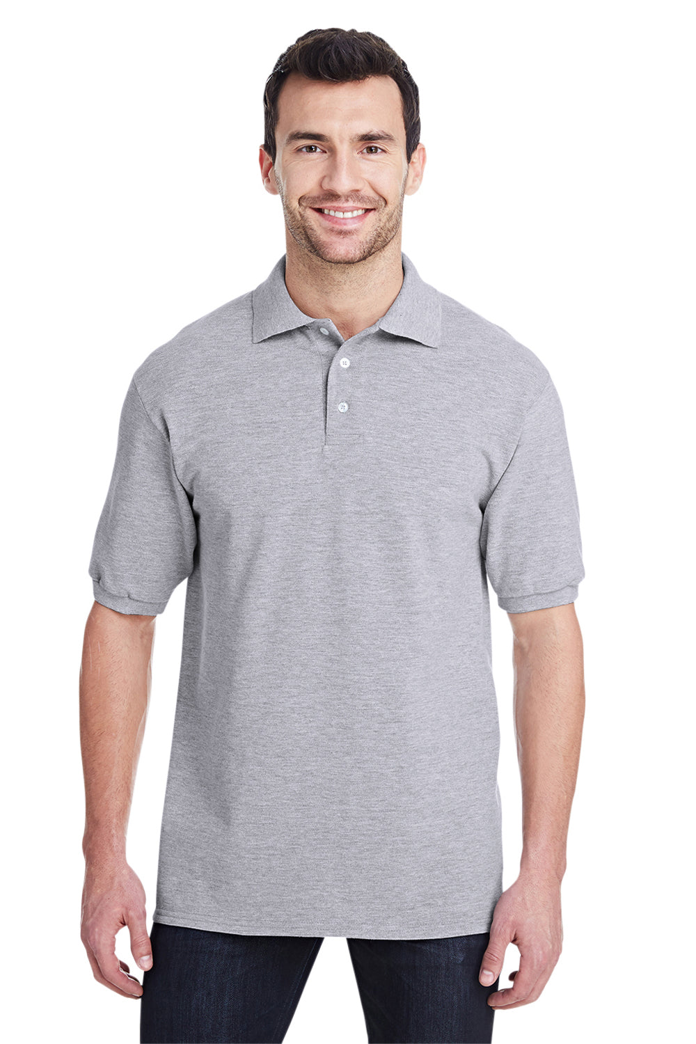 Jerzees 443MR Mens Short Sleeve Polo Shirt Heather Grey Front
