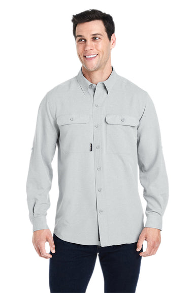 Dri Duck 4441 Mens Crossroad Long Sleeve Button Down Shirt w/ Double Pockets Grey Front