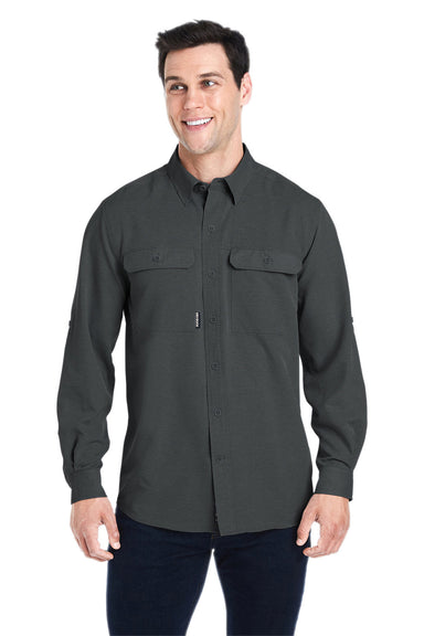 Dri Duck 4441 Mens Crossroad Long Sleeve Button Down Shirt w/ Double Pockets Charcoal Grey Front