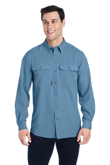 Dri Duck 4441 Mens Crossroad Long Sleeve Button Down Shirt w/ Double Pockets Slate Blue Front