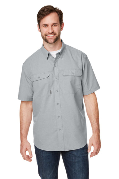 Dri Duck 4445DD Mens Crossroad Short Sleeve Button Down Shirt w/ Double Pockets Grey Front