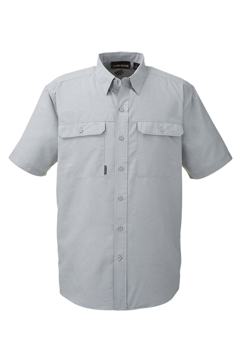 Dri Duck 4445DD Mens Crossroad Short Sleeve Button Down Shirt w/ Double Pockets Grey Flat Front