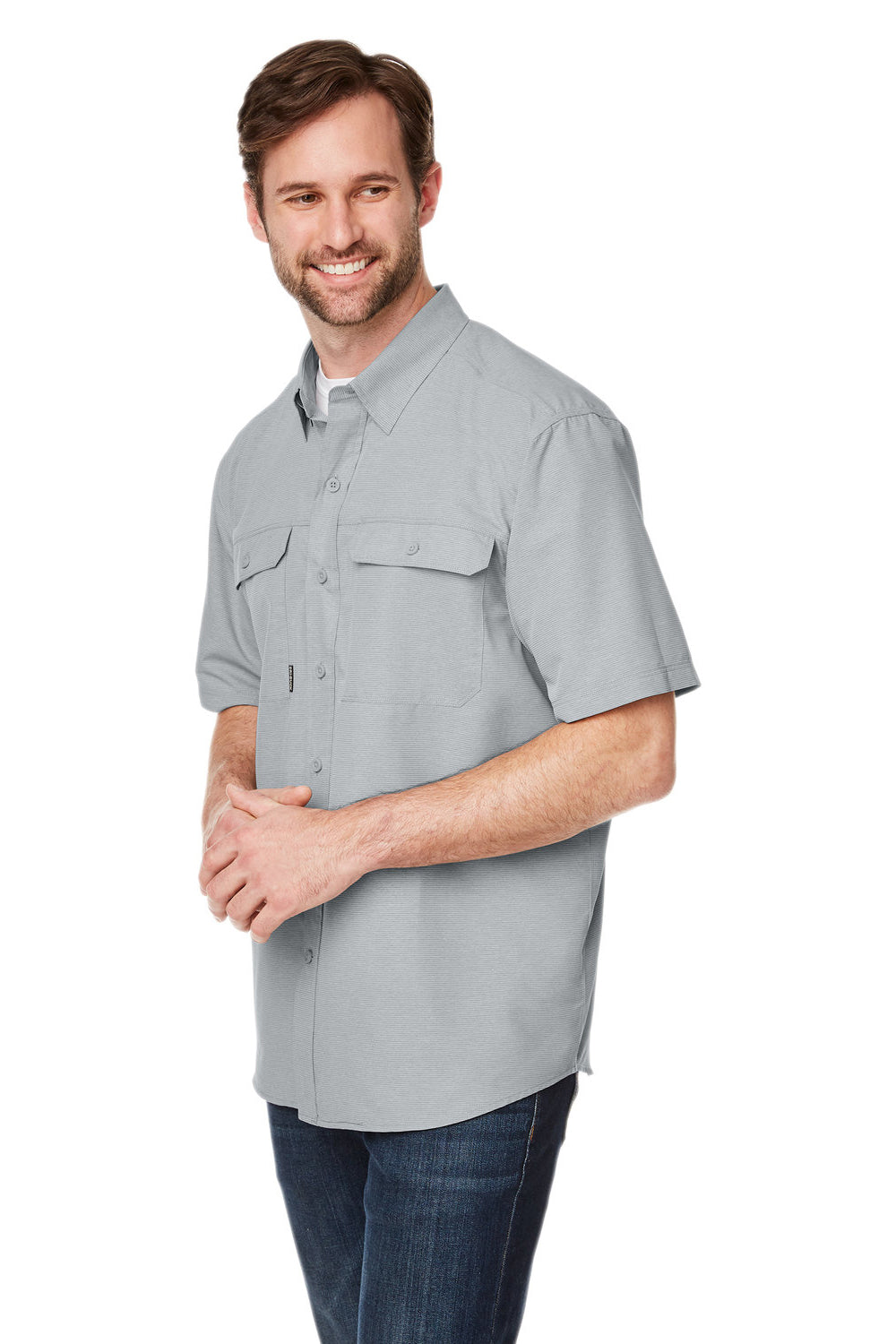 Dri Duck 4445DD Mens Crossroad Short Sleeve Button Down Shirt w/ Double Pockets Grey 3Q