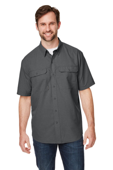 Dri Duck 4445DD Mens Crossroad Short Sleeve Button Down Shirt w/ Double Pockets Charcoal Grey Front