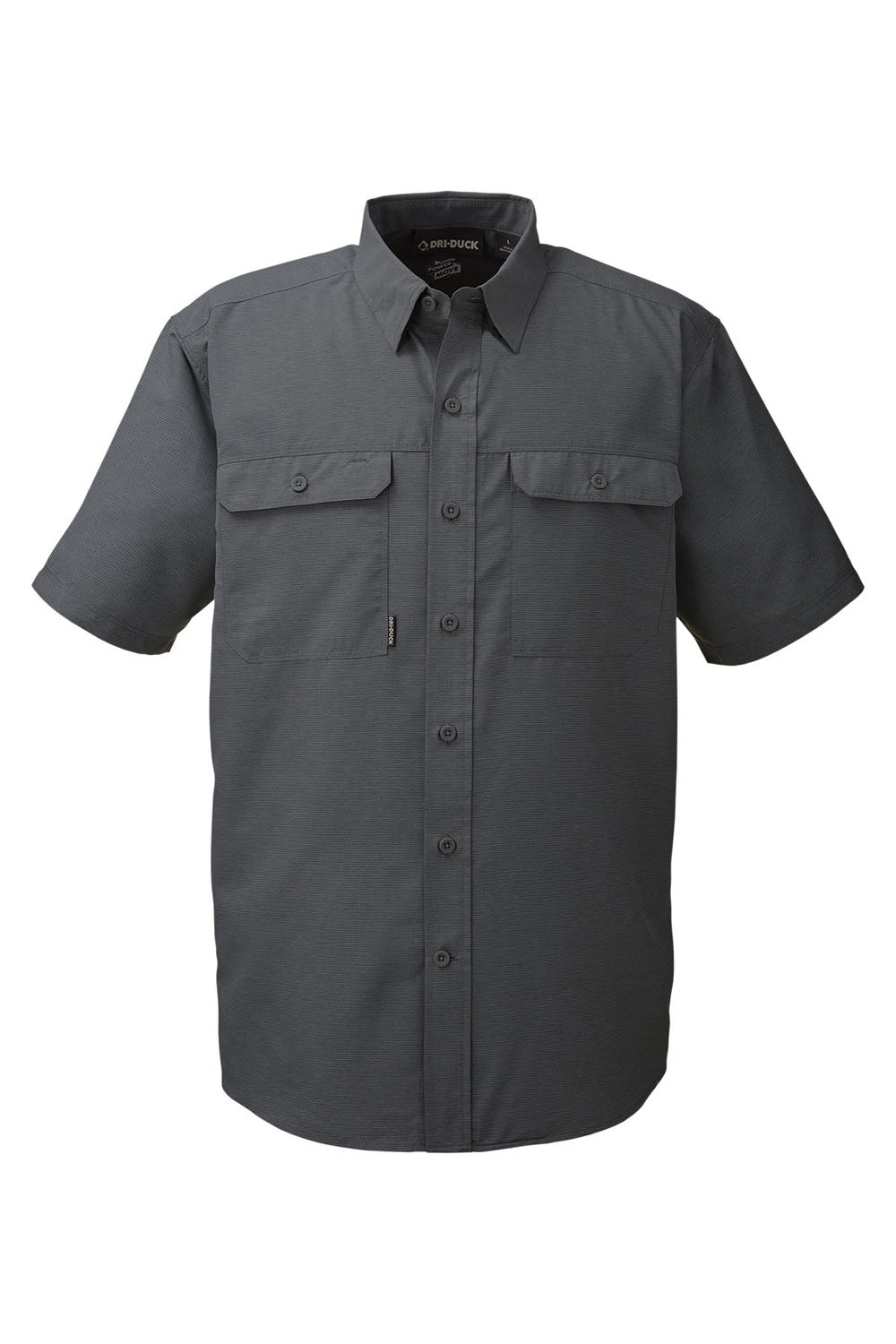 Dri Duck 4445DD Mens Crossroad Short Sleeve Button Down Shirt w/ Double Pockets Charcoal Grey Flat Front