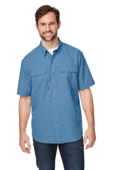 Dri Duck 4445DD Mens Crossroad Short Sleeve Button Down Shirt w/ Double Pockets Slate Blue Front