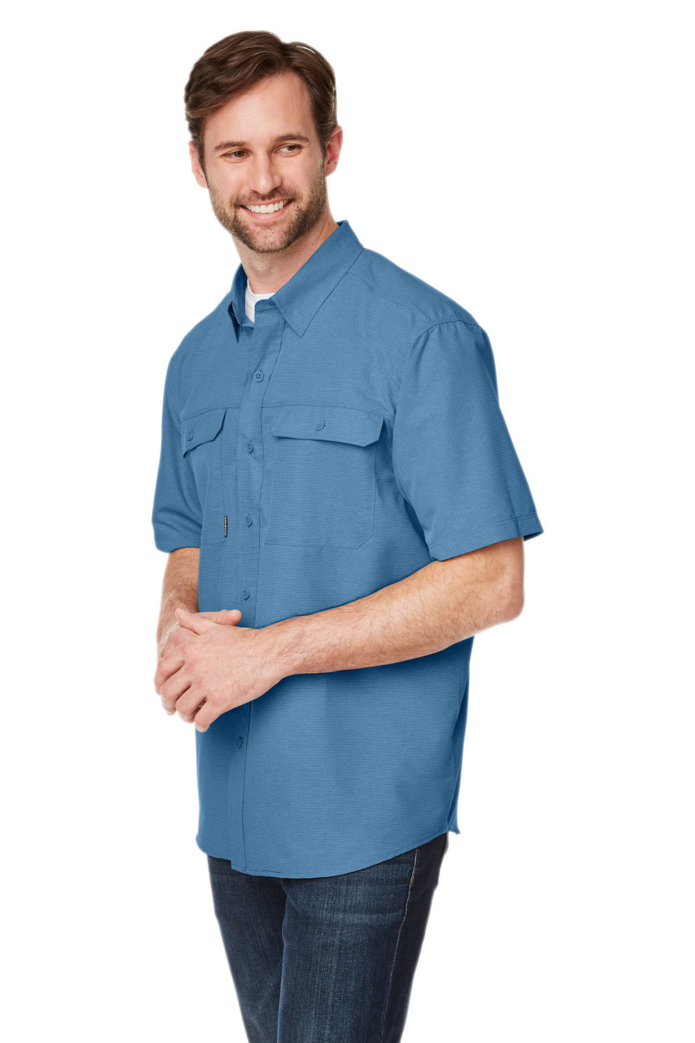 Dri Duck 4445DD Mens Crossroad Short Sleeve Button Down Shirt w/ Double Pockets Slate Blue 3Q