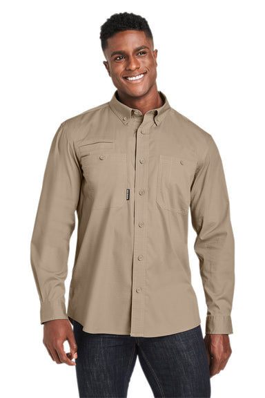 Dri Duck 4450DD Mens Craftsman Long Sleeve Button Down Shirt w/ Double Pockets Rope Brown Front