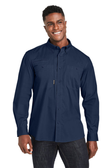 Dri Duck 4450DD Mens Craftsman Long Sleeve Button Down Shirt w/ Double Pockets Deep Blue Front