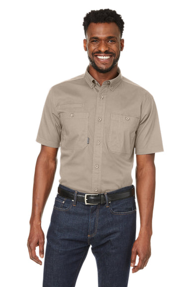 Dri Duck 4451DD Mens Craftsman Ripstop Short Sleeve Button Down Shirt w/ Double Pockets Rope Brown Front