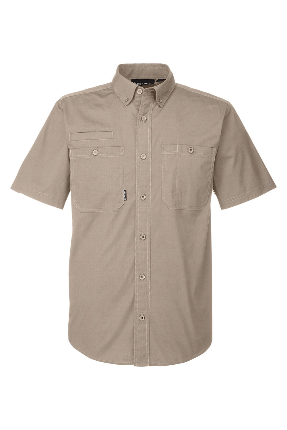 Dri Duck 4451DD Mens Craftsman Ripstop Short Sleeve Button Down Shirt w/ Double Pockets Rope Brown Flat Front