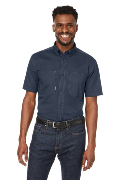 Dri Duck 4451DD Mens Craftsman Ripstop Short Sleeve Button Down Shirt w/ Double Pockets Deep Blue Front
