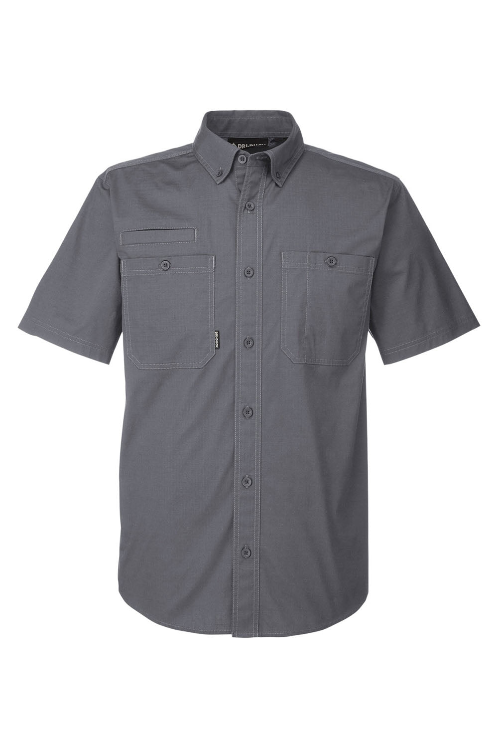 Dri Duck 4451DD Mens Craftsman Ripstop Short Sleeve Button Down Shirt w/ Double Pockets Gunmetal Grey Flat Front