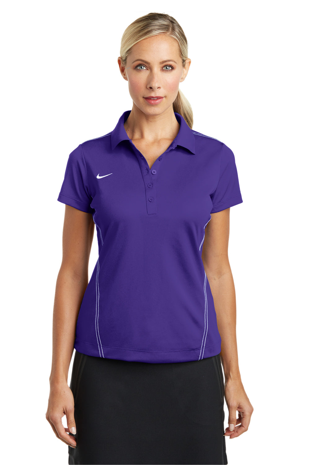 Nike 452885 Womens Sport Swoosh Dri-Fit Moisture Wicking Short Sleeve Polo Shirt Purple Front