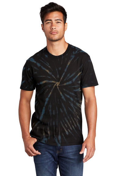 Port & Company PC147 Mens Tie-Dye Short Sleeve Crewneck T-Shirt Black Galaxy Spiral Front