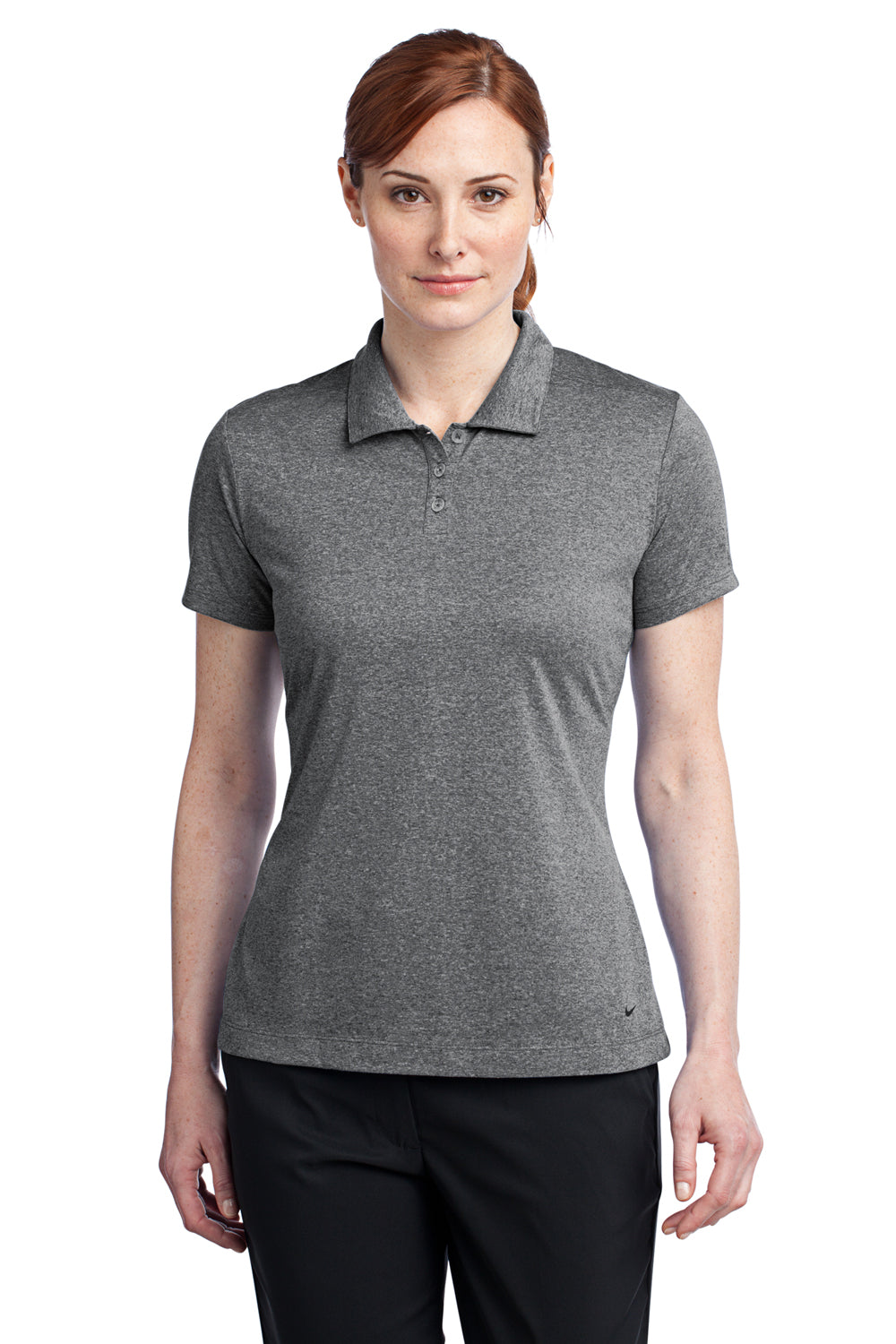 Nike 474455 Womens Dri-Fit Moisture Wicking Short Sleeve Polo Shirt Heather Carbon Grey Front