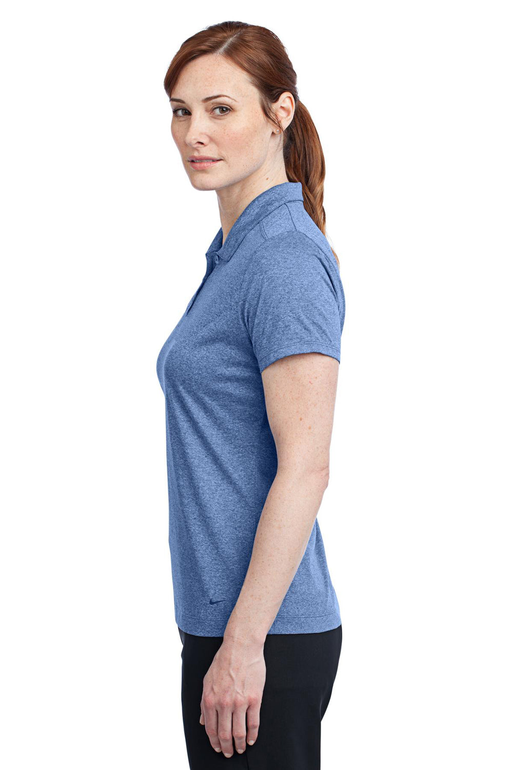 Nike 474455 Womens Dri-Fit Moisture Wicking Short Sleeve Polo Shirt Heather Royal Blue Side