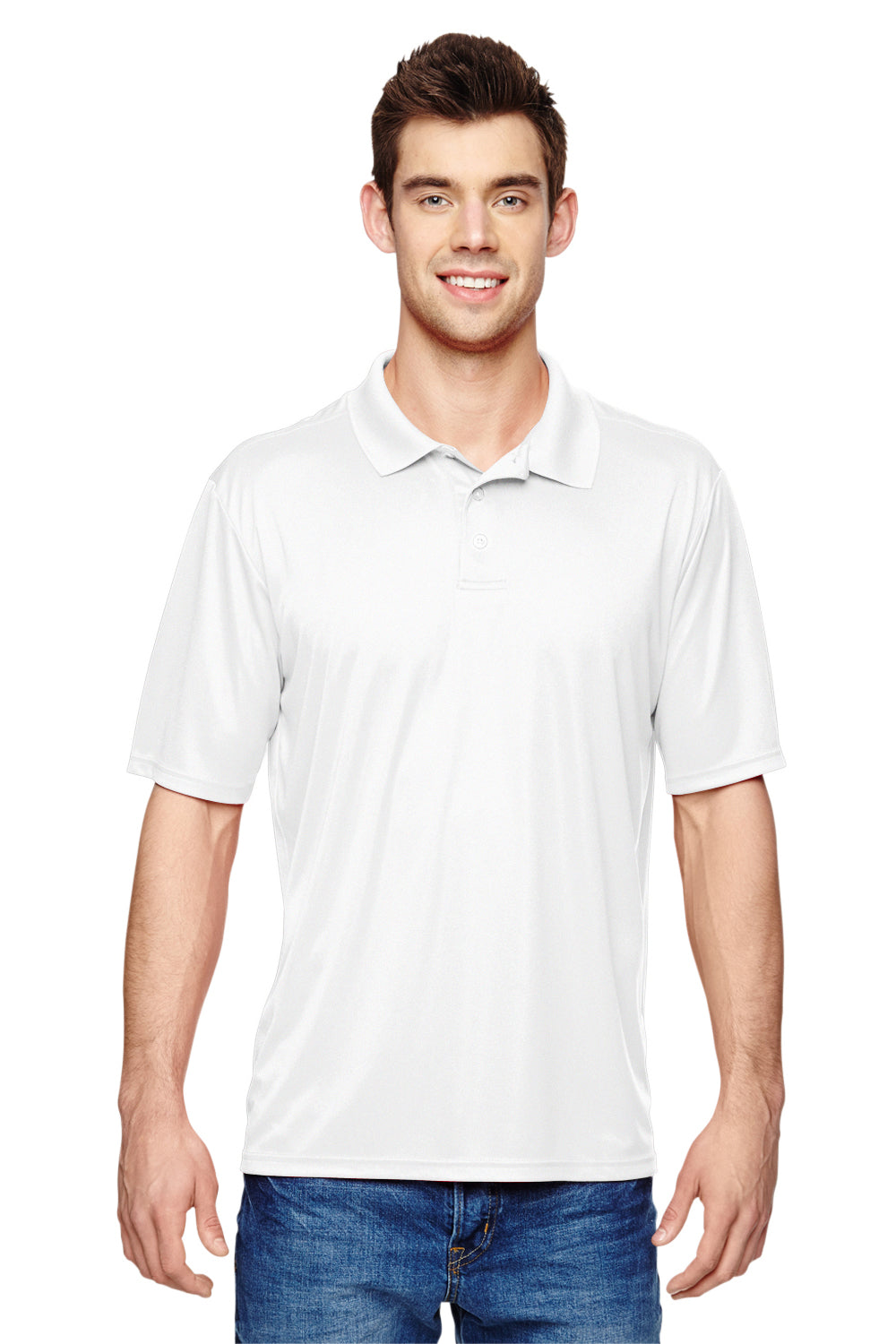 Hanes 4800 Mens Cool Dri Fresh IQ Moisture Wicking Short Sleeve Polo Shirt White Front