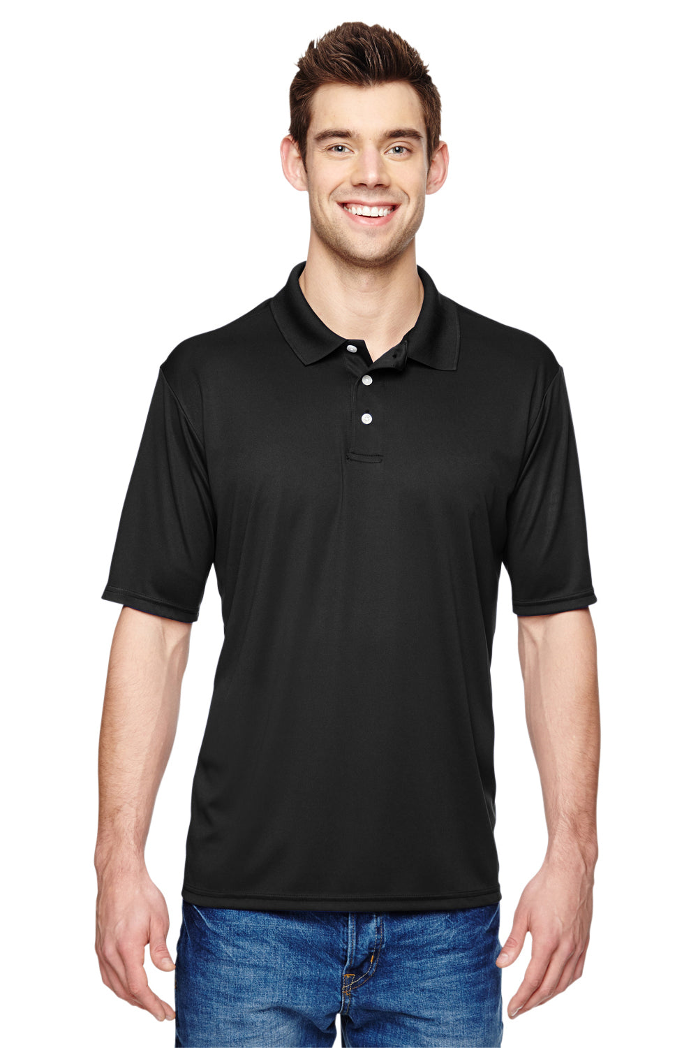 Hanes 4800 Mens Cool Dri Fresh IQ Moisture Wicking Short Sleeve Polo Shirt Black Front